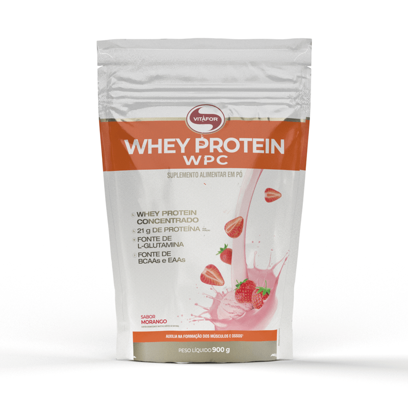 Whey Protein WPC -Pouch 900g Morango - Vitafor